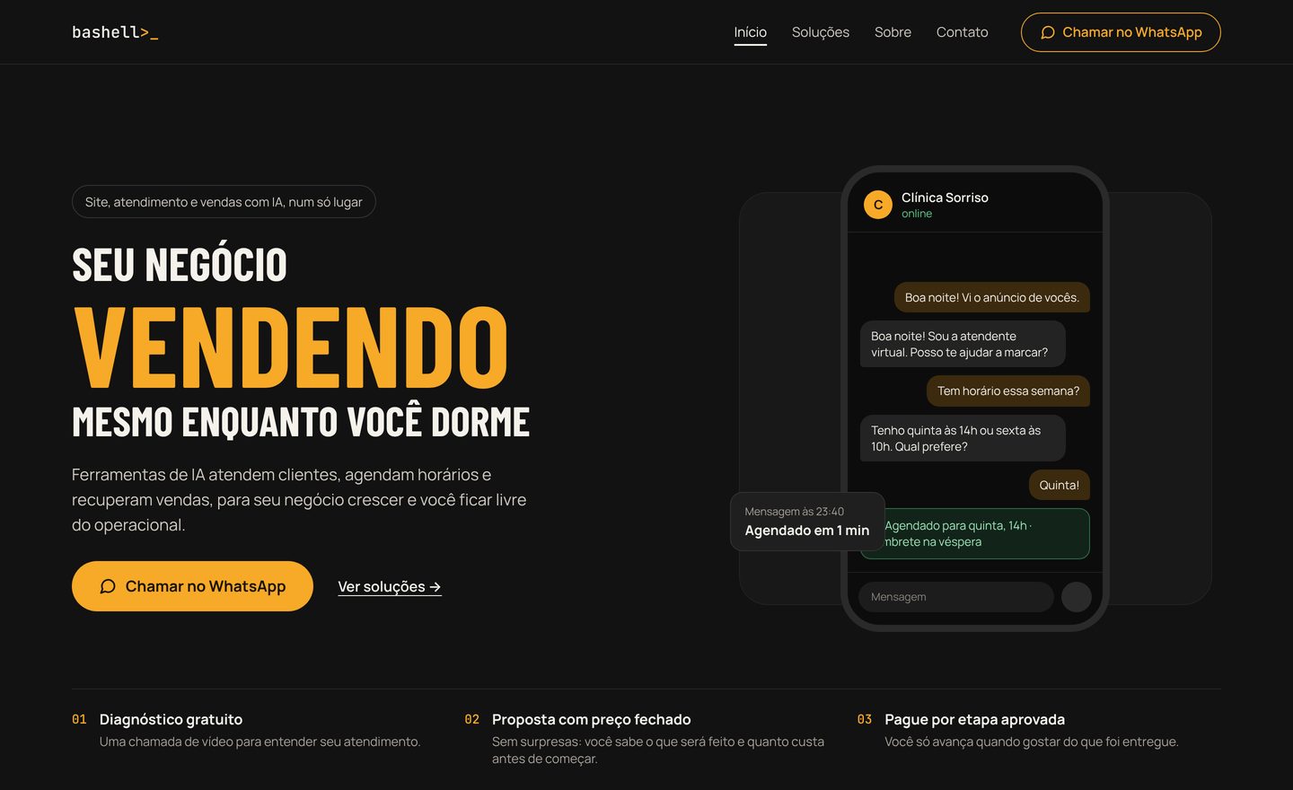 Landing page da bashell no computador